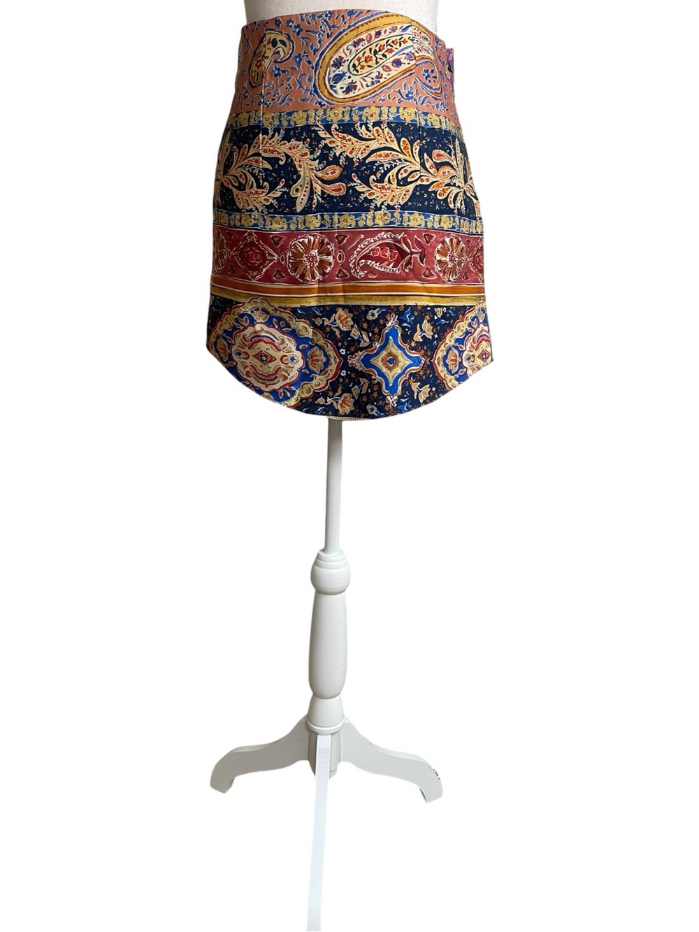 Zara Satin Paisley Patchwork Print Mini Skirt Navy Red